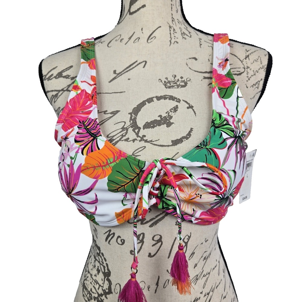 Bar III Tropical Bermuda Babe Bikini Top Tie Closure Womens Large New